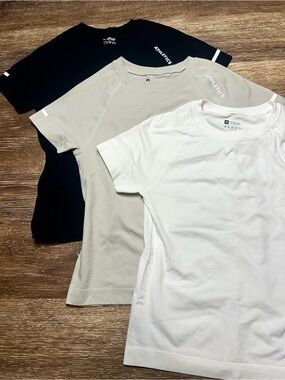 3-Pack Seamless Athletic Workout Tops Black Gray White Size M